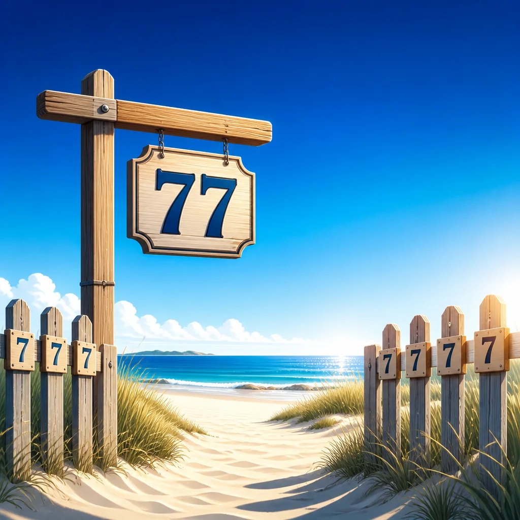 Wejście nr 77 na plażę w Gdańsku, scenografia z tabliczkami z cyfrą 7